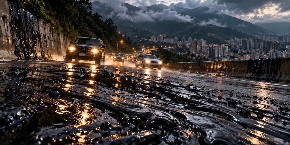 A Black Stain Spread Across Venezuela’s Highway. Nobody Could Agree What It Was.